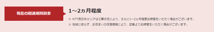 ニューロ光の開通目安1~2ヶ月