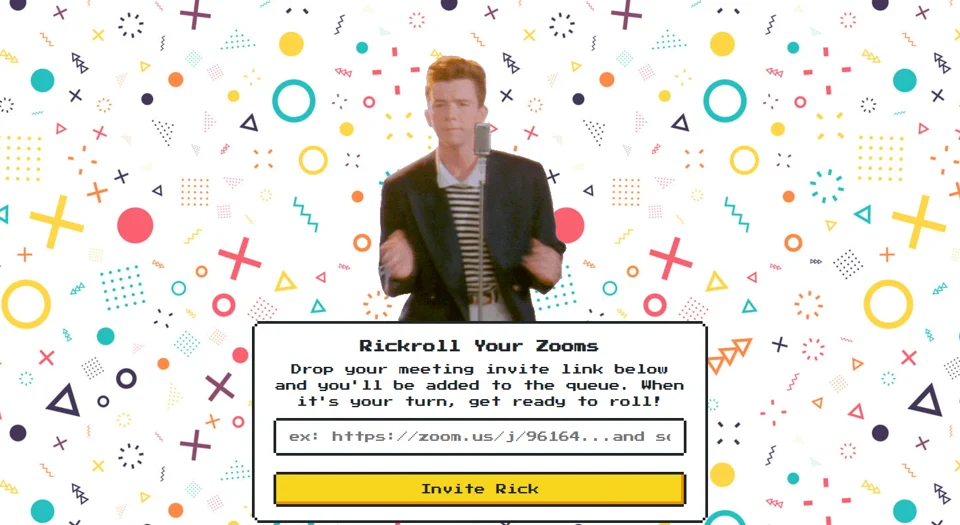Zoom ミーティングに‘Rick Roll’を呼ぶWebサービスが登場